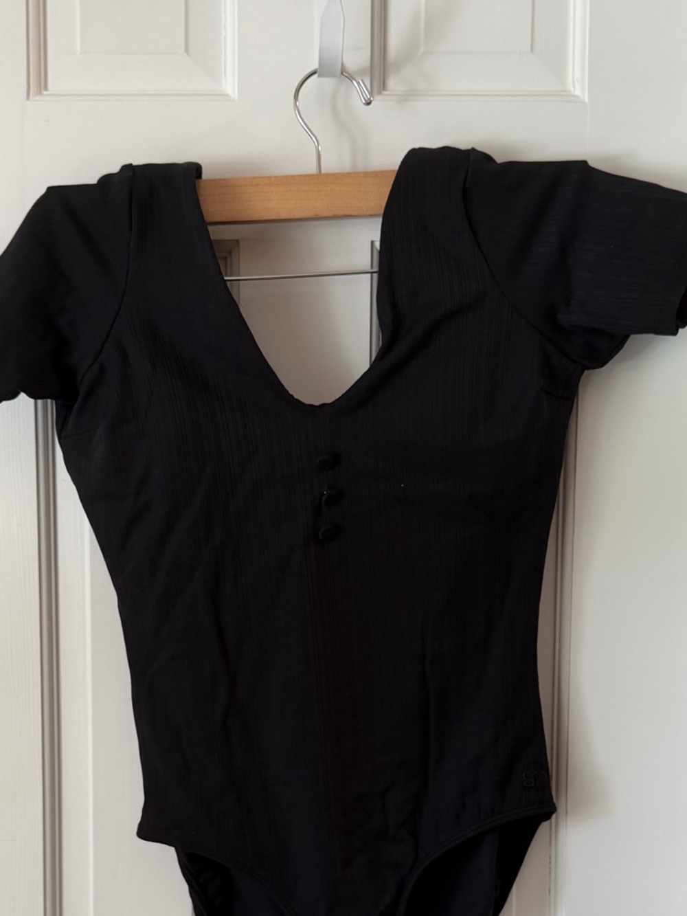 Albion Black Ribbed V-Neck Short Sleeve Swimsuit